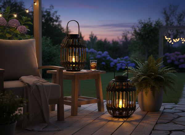 LAMPION CZARNY H 34/46 CM Z WKŁADEM SZKLANYM