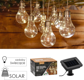 SOLÁRNA ZÁHRADNÁ REŤAZ DĹŽKA 2 + 3,8 M MOZA 20 LED TEPLÁ BIELA *3545