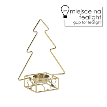 ŚWIECZNIK METALOWY NA TEALIGHT ZŁOTY - CHOINKA 13,3 x 7 x 17,8 CM opak=4 szt *5647