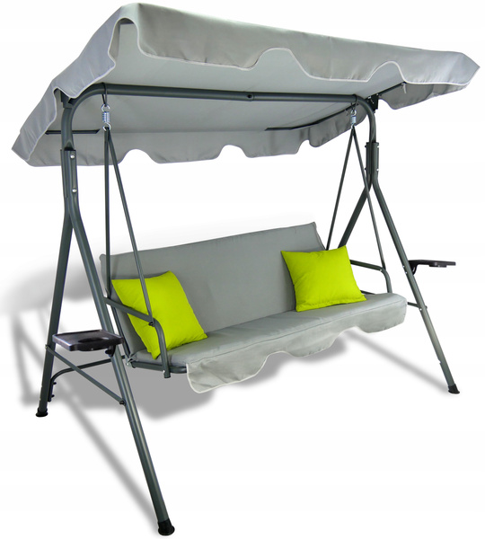 LEAGĂ DE GRĂDINĂ A-TYPE 170 x 118 x 153 cm GRI CU PERNE VERZI ȘI SUPORTURI PENTRU CEAIURI *9987