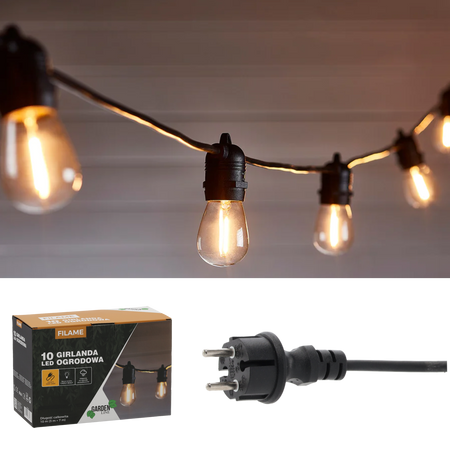 GIRLANDĂ PENTRU GRĂDINĂ 230 V LUNGIME 3 + 7 M FILAME 10 LED ALB CALD *1236