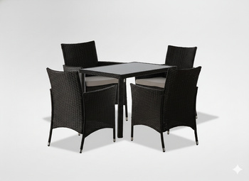 ZESTAW MEBLI RATTANOWYCH (STÓŁ + 4 KRZESŁA) BRĄZOWY + BEŻ. POD.