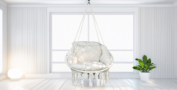 FOTEL WISZĄCY - BOCIANIE GNIAZDO Z PODUSZKĄ 80 x 60 x 120 CM BEŻOWY/SZARY