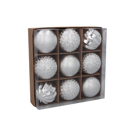 KPL. 9 DECORAȚII 6 CM ROȘU/ALBASTRU/ARGINTIU *7634