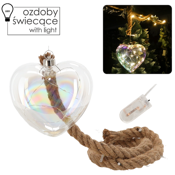 DECORAȚIE DIN sticlă 17 x 5.5 x 17 CM LED - INIMĂ PE SÂRMĂ DE JUTĂ ambalaj=4buc *2751