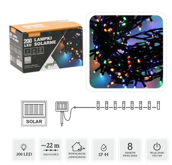 LAMPKI LED SOLARNE 200L MULTIKOLOR, DŁ. 2 + 20 M *9959