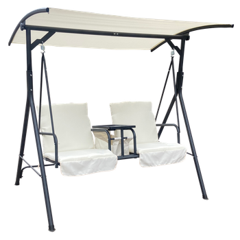 LEAGĂNĂ DE GRĂDINĂ PENTRU DOUĂ PERSONE 170 x 110 x 165 CM BEJ CU SUPORT PENTRU CAFELE *6779