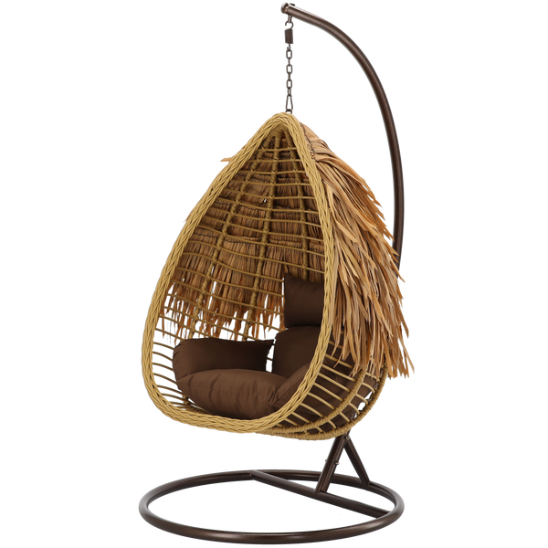 Scaun suspendat AZTEC - natural, perna maro, ramă maro *0077