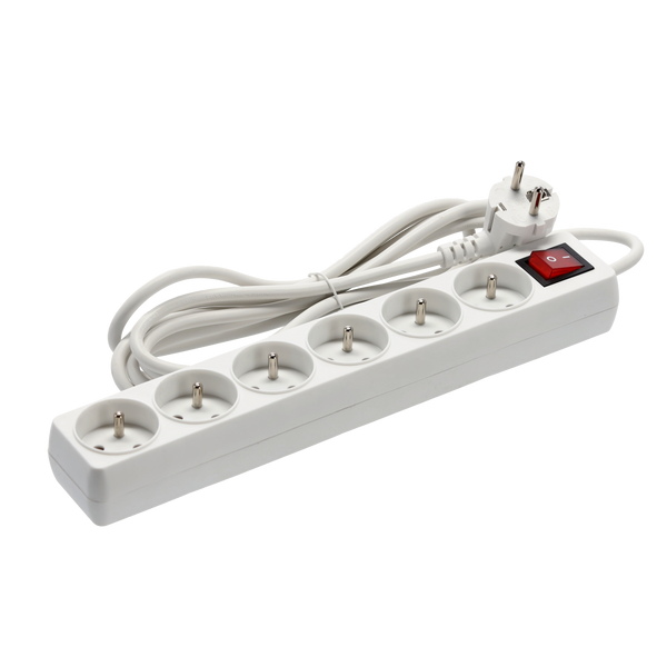 EXTENSION CORD POWER STRIP WITH SWITCH 6 SOCKETS 3 M WHITE