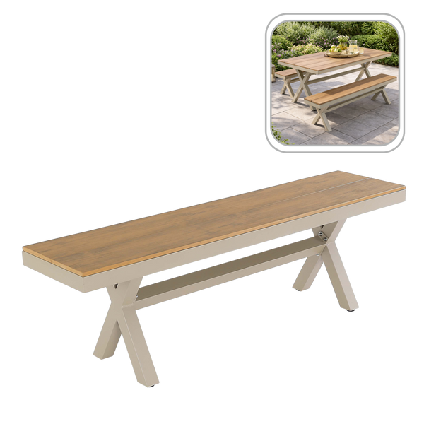 ŁAWKA OGRODOWA ALUMINIOWA BEŻOWA 150 x 36 x 47 CM