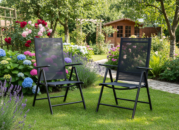 KRZESŁO OGRODOWE SKŁADANE ALUMINIUM 66 x 56 x 107 CM CZARNE