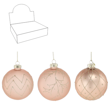 GLASS BAUBLE - BEIGE MIX DESIGNS 8 CM