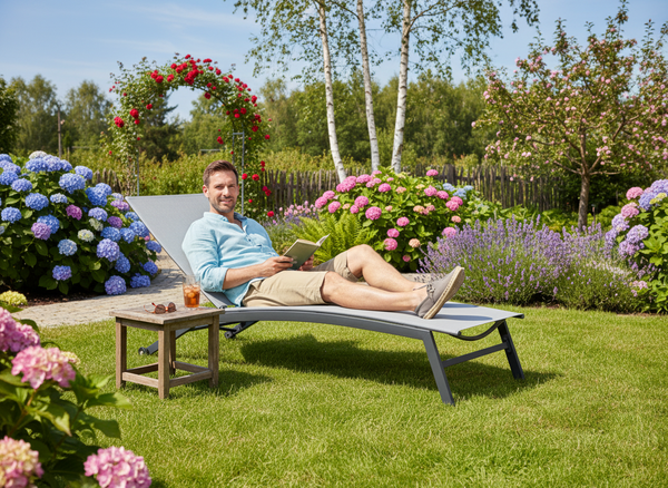 LEŻAK OGRODOWY 195x63x90cm SZARY