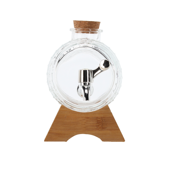 1L GLASS BRREL ON A WOODEN STAND