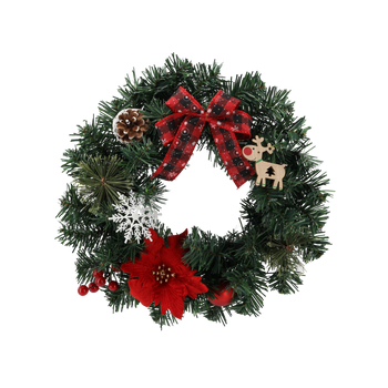 VÁNOČNÝ VENEC 30 CM ČERVENÝ S POINSETTIÁM *2545