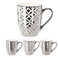 HRNČEK PORCELÁNOVÝ STRIEBORNÝ-BIELY 340ML MIX VZOROV balenie=12 ks *6219