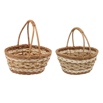 ZESTAW 2 KOSZYKÓW RATTANOWYCH Z UCHWYTEM – NATURALNY Z BIAŁYM