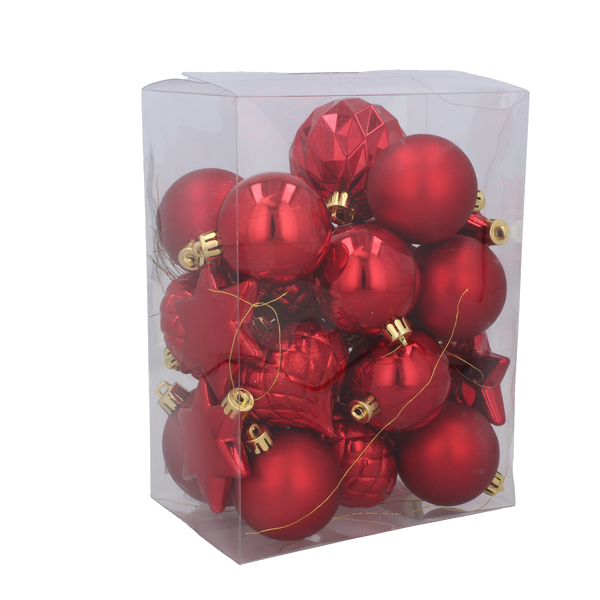 SET OF 23 BAUBLES RED/GOLD/SILVER