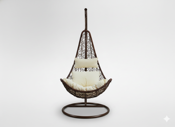 FOTEL WISZĄCY CIEMNY BRĄZ, PODUSZKA - KREM , RAMA - CIEMNY BRĄZ, POŁÓWKA