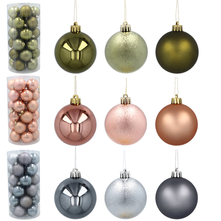 SET OF 30 BAUBLES 6 CM OLIVE/COPPER/GRAPHITE