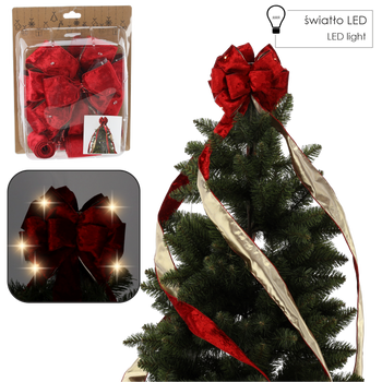 TREE TOPPER BOW WITH LED RED 1,83 M