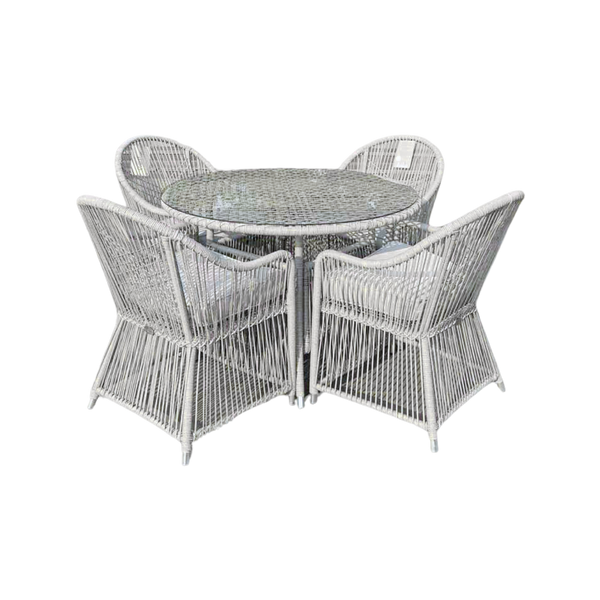 ZESTAW MEBLI OGRODOWYCH (4 FOTELE + STOLIK) SZARY + SZARE PODUSZKI