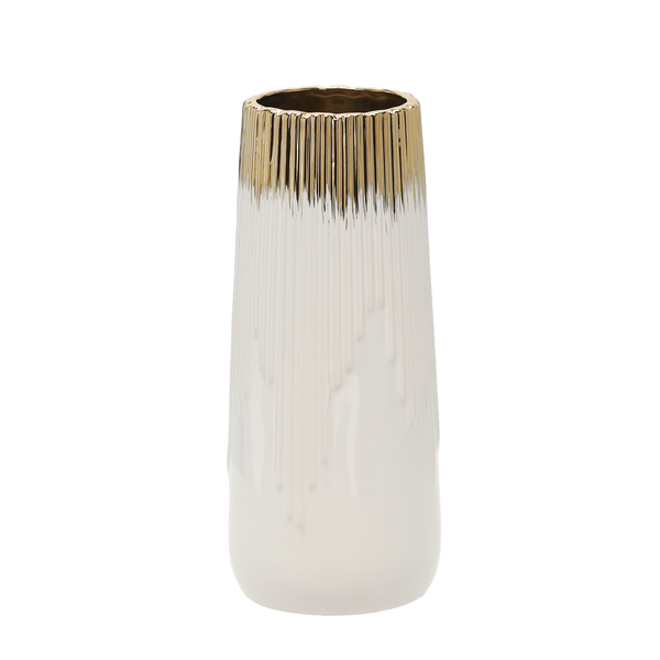 WAZON CERAMICZNY 10 x 10 x 25 CM ZŁOTO-BIAŁY *3406