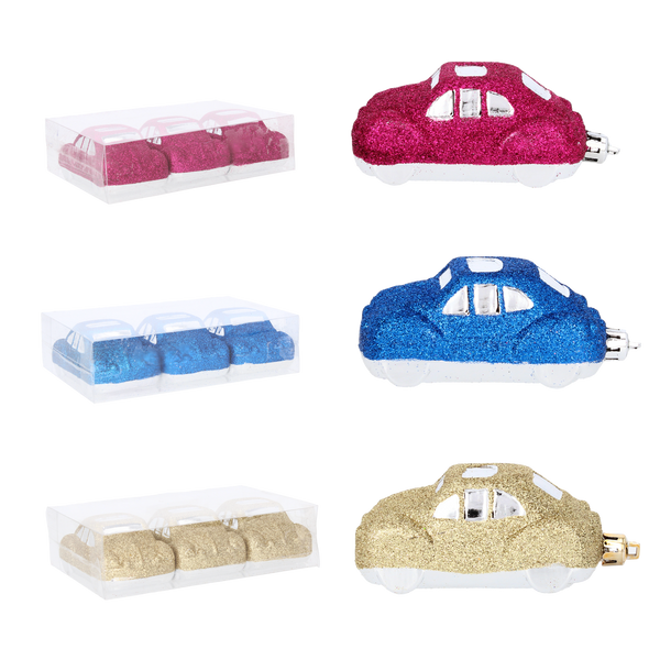 Set de 3 ornamente pentru bradul de Crăciun mașinuță 9 cm *9106