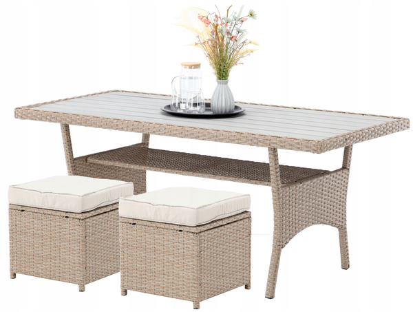 ZESTAW MEBLI OGRODOWYCH "CESME" NAROŻNIK + STÓŁ+ 2 PUFY  *3517"