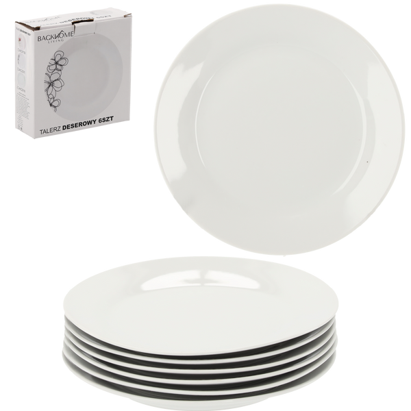 SADA 6 DEZERTNÝCH TANIEROV 19 CM KULATÝCH BIELYCH *2318