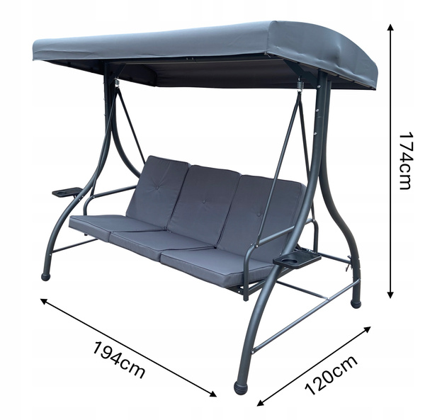 LEAGĂNĂ DE JARDIN 194 x 120 x 174 CM ANTRACIT CU FUNCȚIE DE LEAGĂN PREMIUM *3156