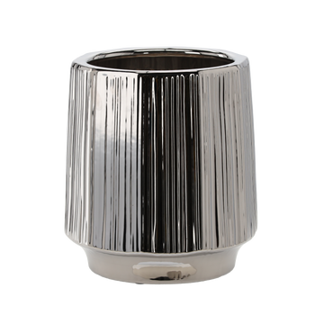 KERAMICKÁ KRYTINA NA KVĚTINÁČ 32 x 32 x 35,5 CM STŘÍBRNÁ PRUŽKOVANÁ *0282