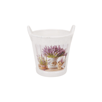 OSŁONKA CERAMICZNA NA DONICZKĘ WIADRO 21,5 x 20 x 22 CM BIAŁA MIX WZORÓW *5856