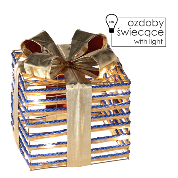 OZDOBA BOŻONARODZENIOWA - PREZENT Z KOKARDĄ NIEBIESKI 25 CM LED *1246