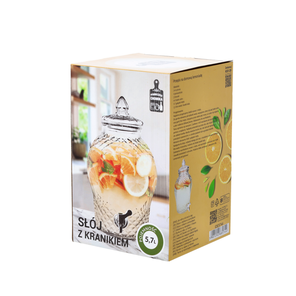 BORCAN DIN STICLĂ 5,7 L DECORAT CU CAPAC DIN STICLĂ ȘI ROBINET *5744