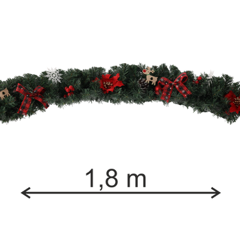 VÁNOČNÍ OZDOBY - GIRLANDA 1,8 M ČERVENÁ S POINSETTIÍ *2569