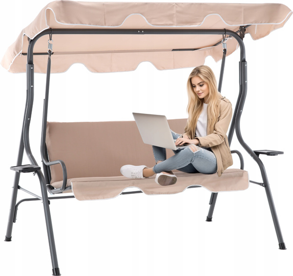 GARDEN SWING 170 x 110 x 153 CM DARK BEIGE WITHOUT FOOTSTOOL WITH CUP HOLDERS *0735