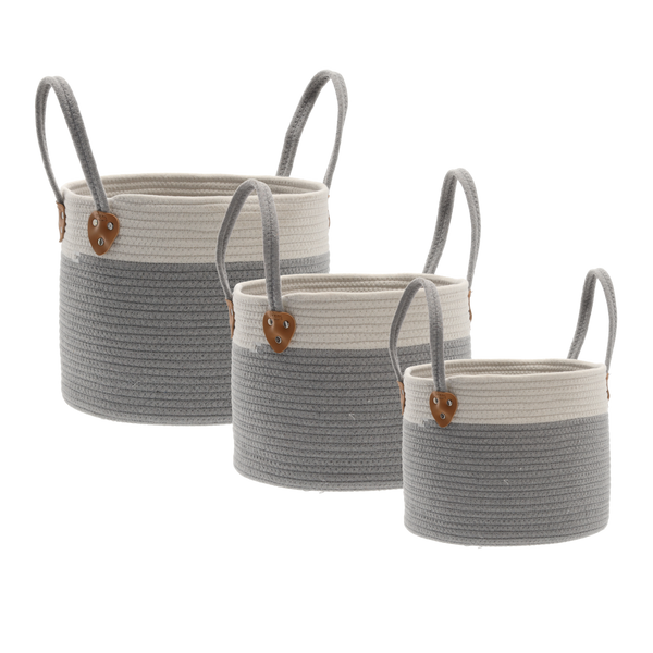 ZESTAW 3 OKRĄGŁYCH KOSZY NA PRANIE/ZABAWKI SZARY