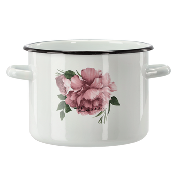 GARNEK EMALIOWANY 4,5 L 20 CM BIAŁY PIWONIA LAURA *9211