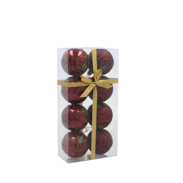 SET OF 8 CHRISTMAS BAUBLES RED 6 CM