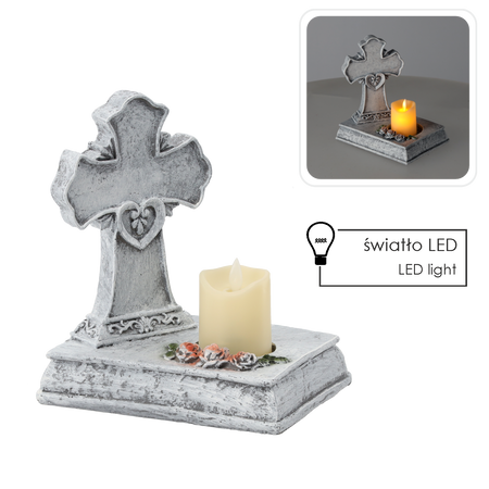 FIGURA KRZYŻ ZE ŚWIECZKĄ LED 22,5 X 14 X 21,5 CM *8769