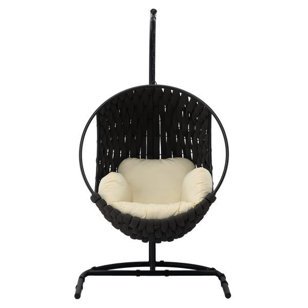 HANGING CHAIR TABANI - ČERNÝ, TMAVĚ ŠEDÝ POLŠTÁŘ, ČERNÝ RÁM *0039