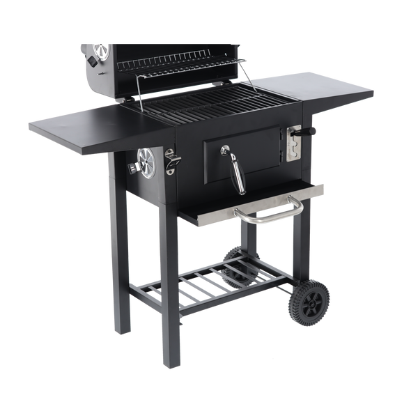 CHARCOAL GARDEN GRILL WITH LID, CAST IRON GRATE AND CASTORS 109 x 46 x 106,5 CM
