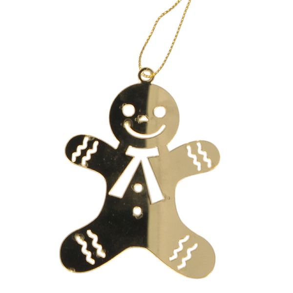 SET OF 3 CHRISTMAS DECORATIONS - GOLD GINGERBREAD 6 x 8 CM