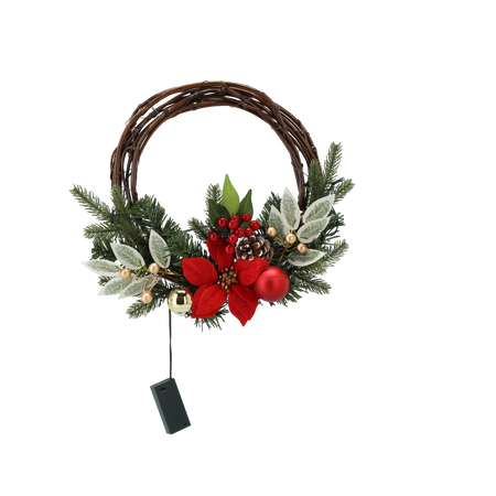CHRISTMAS WREATH HANGING LED 30 CM RED-GOLD