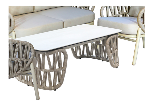 ZESTAW MEBLI ALUMINIOWYCH ( SOFA + 2 FOTELE + STOLIK ) BEŻOWE + BEŻOWE PODUSZKI