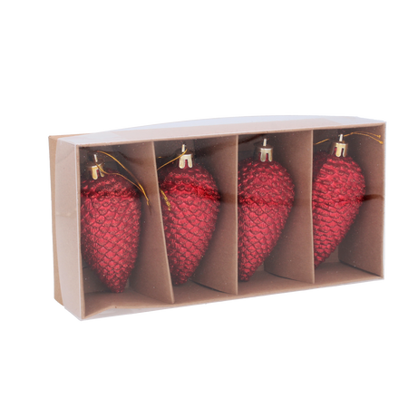 SET DE 4 DECORAȚIUNI DE CRĂCIUN - CONE 9 CM ROȘII, ARGINTII, AURII, MARO *9747
