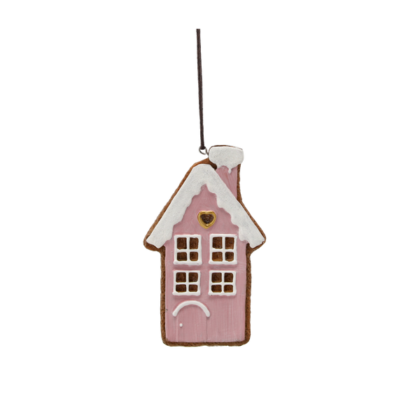CHRISTMAS PENDANT - GINGERBREAD HOUSE PINK 12.5 CM