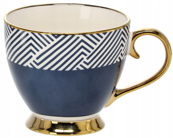 KUBEK PORCELANOWY 445 ML NA NÓŻCE GRANATOWY / ZŁOTY MIX WZORÓW opak=1szt *7963