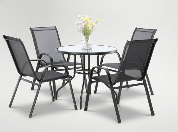ZESTAW MEBLI OGRODOWYCH - 4 KRZESŁA + OKRĄGŁY STOLIK - CZARNY